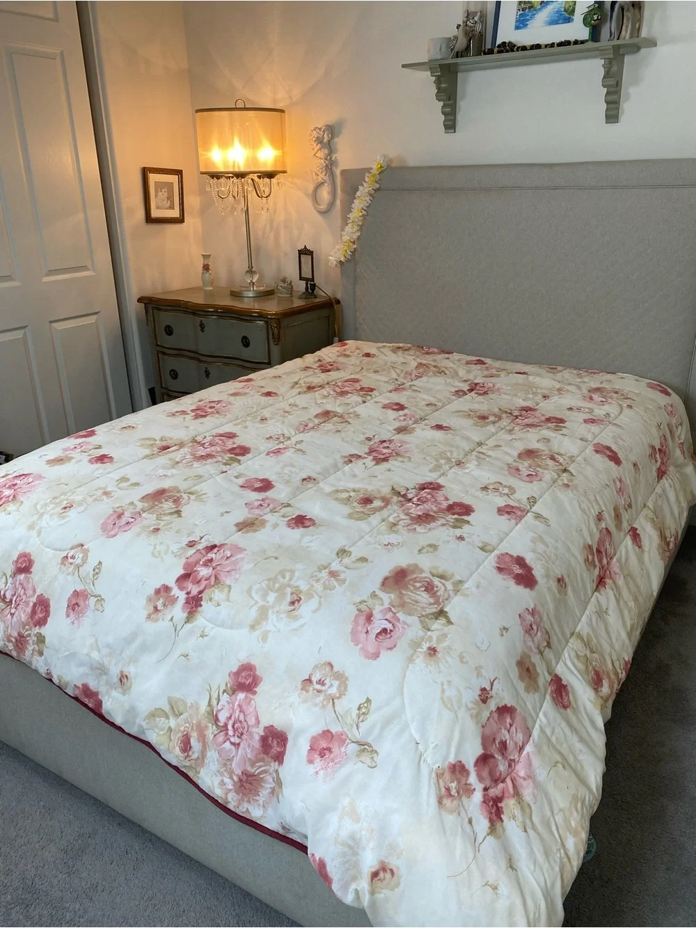 Wamsutta Cream Comforter with Rose Pink Floral Print Romantic